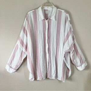 AMERICAN EAGLE Oversized Linen Button Up Beach Shirt XXL Vacation White Pink